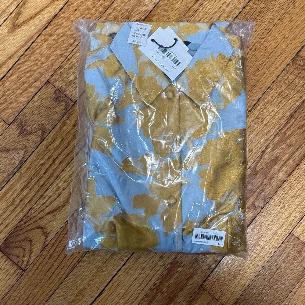 Gold Floral Maxi Shirt Dress with Tie Belt in Light Blue - Picture 6 of 9